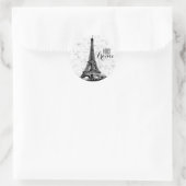 Paris Eiffel Tower Black en White Ronde Sticker (Tas)