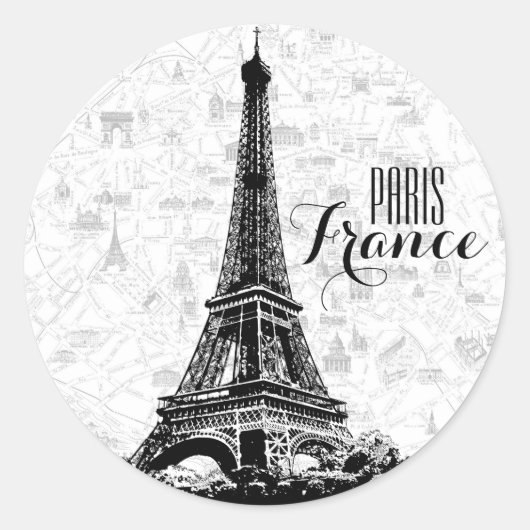 Paris Eiffel Tower Black en White Ronde Sticker (Voorkant)