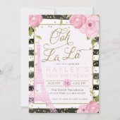 Paris Eiffel Tower Black Gold Birthday Invite Kaart (Voorkant)