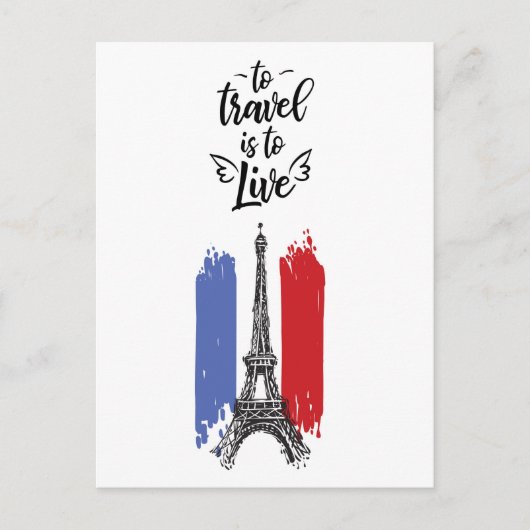 *~* Paris Eiffel Tower Black Outline White Briefkaart (Voorkant)