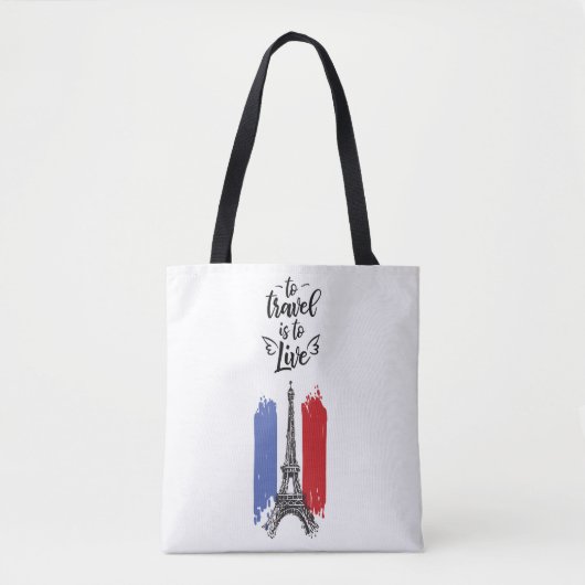 *~* Paris Eiffel Tower Black Outline White Tote Bag (Voorkant)