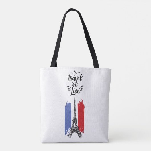 *~* Paris Eiffel Tower Black Outline White Tote Bag (Achterkant)