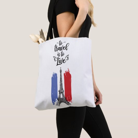 *~* Paris Eiffel Tower Black Outline White Tote Bag (Dichtbij)