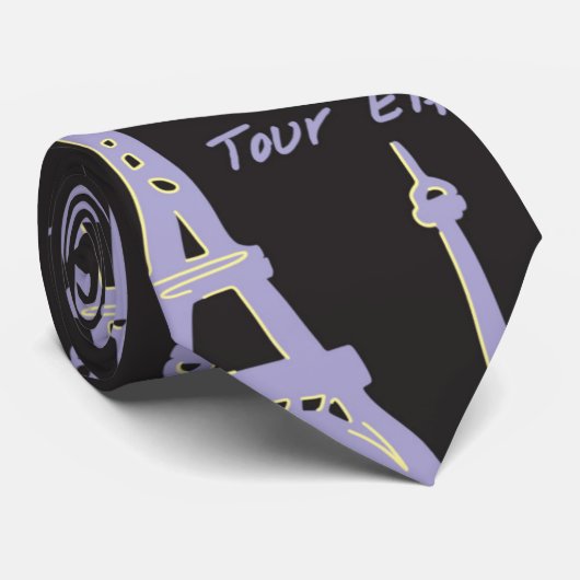 Paris Eiffel Tower Black & Paars Stropdas (Opgerold)
