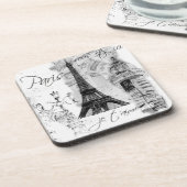 Paris Eiffel Tower Black & White Collage Bier Onderzetter (Linkerzijde)