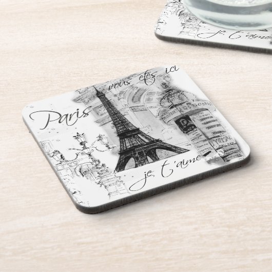 Paris Eiffel Tower Black & White Collage Bier Onderzetter (Linkerzijde)