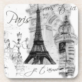 Paris Eiffel Tower Black & White Collage Bier Onderzetter (Voorkant)