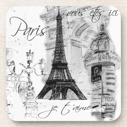 Paris Eiffel Tower Black & White Collage Bier Onderzetter (Voorkant)