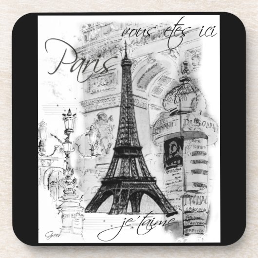 Paris Eiffel Tower Black & White Collage Drankjes Onderzetter (Voorkant)