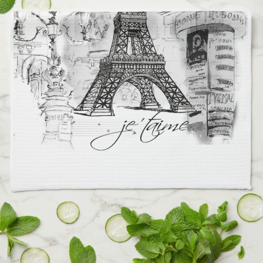 Paris Eiffel Tower Black & White Collage Scene Theedoek (Gevouwen)