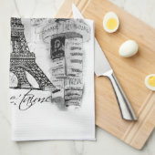 Paris Eiffel Tower Black & White Collage Scene Theedoek (Quarter Fold)
