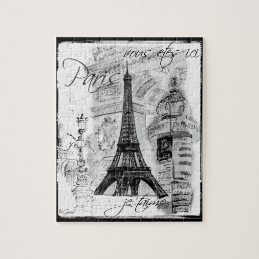 Paris Eiffel Tower Black & White Collage Street Sc Legpuzzel (Verticaal)