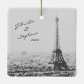  Paris Eiffel Tower Black White Foto naam Keramisch Ornament (Achterkant)