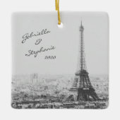  Paris Eiffel Tower Black White Foto naam Keramisch Ornament (Voorkant)