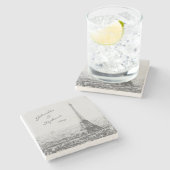  Paris Eiffel Tower Black White Foto naam Stenen Onderzetter (Zijkant)