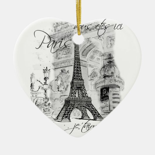Paris Eiffel Tower Black & White Scene Keramisch Ornament (Voorkant)
