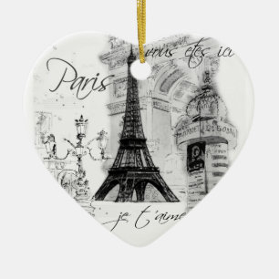 Paris Eiffel Tower Black & White Scene Keramisch Ornament
