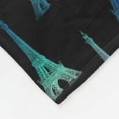 Paris Eiffel Tower Blue Black Fleece Blanket Deken (Hoek)