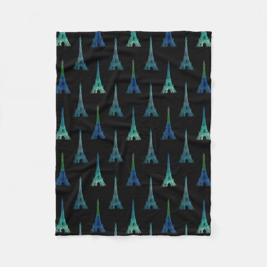 Paris Eiffel Tower Blue Black Fleece Blanket Deken (Voorkant)