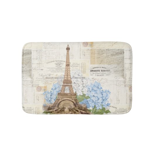 Paris Eiffel Tower Blue Hydrangeas Bath Rug Badmat (Voorkant)