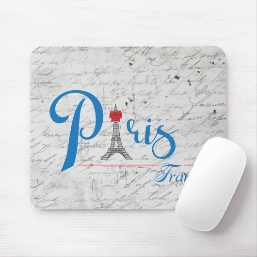 Paris Eiffel Tower Blue Text Bow Muismat (Met muis)