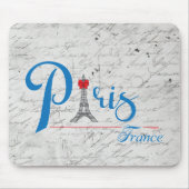 Paris Eiffel Tower Blue Text Bow Muismat (Voorkant)