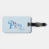 Paris Eiffel Tower Blue Text Red Bow Chic Bagagelabel (Achterkant horizontaal)