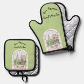 Paris Eiffel Tower Bon Appetit PERSOONLIJK Ovenwant & Pannenlap Set (Voorkant / Achterkant)