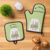 Paris Eiffel Tower Bon Appetit PERSOONLIJK Ovenwant & Pannenlap Set (Top down)