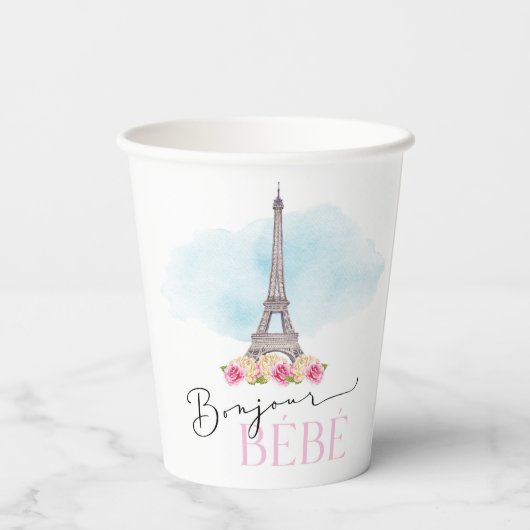 Paris Eiffel Tower Bonjour Baby Cups Papieren Bekers (Achterkant)