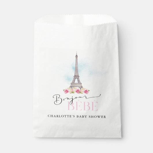 Paris Eiffel Tower Bonjour Baby shower Favor Bags Bedankzakje (Voorkant)