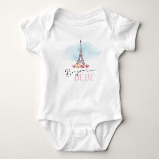 Paris Eiffel Tower Bonjour Bébé Baby Bodysuit (Voorkant)
