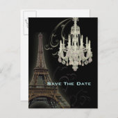 Paris Eiffel Tower bruiloft, behalve de datum Aankondigingskaart (Voorkant / Achterkant)