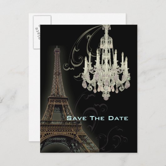 Paris Eiffel Tower bruiloft, behalve de datum Aankondigingskaart (Voorkant / Achterkant)