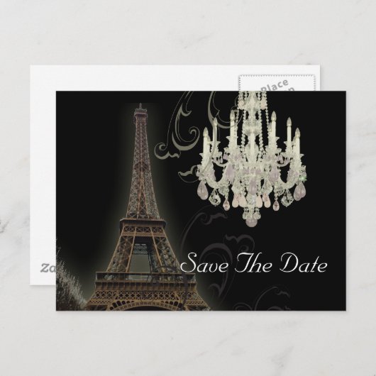 Paris Eiffel Tower bruiloft, behalve de datum Aankondigingskaart (Voorkant / Achterkant)