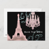 Paris Eiffel Tower bruiloft, behalve de datum Aankondigingskaart (Voorkant / Achterkant)