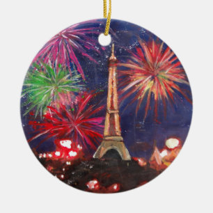 Paris Eiffel Tower City of Love met Silvester New Keramisch Ornament