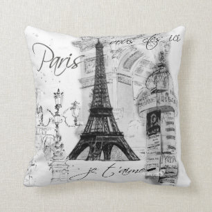 Paris Eiffel Tower Collage Black & White Kussen