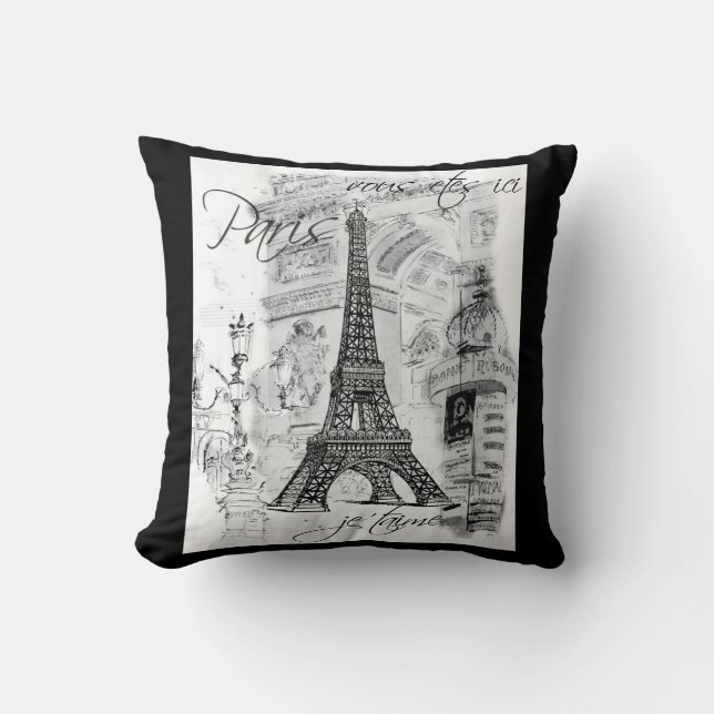 Paris Eiffel Tower Collage Black & White Kussen (Voorkant)