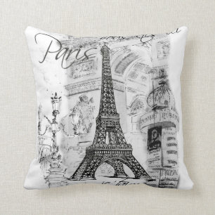 Paris Eiffel Tower Collage Black & White Kussen
