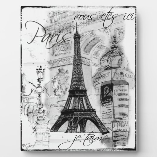 Paris Eiffel Tower Collage Black & White Scene Fotoplaat (Voorkant)