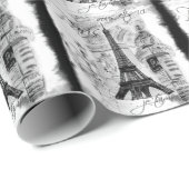 Paris Eiffel Tower Collage zwart-wit Cadeaupapier (Rol Hoek)