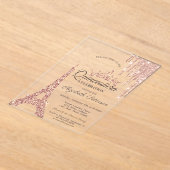 Paris Eiffel Tower, Drip Roos Gold Quinceañera Acryl Uitnodigingen (Laagn)