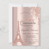 Paris Eiffel Tower, Drip Roos Gold Quinceañera Kaart (Voorkant)
