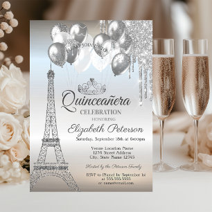Paris Eiffel Tower, Drives Balloons Quinceañera Kaart