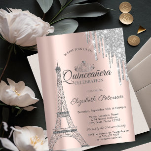 Paris Eiffel Tower, Drives Roos Gold Quinceañera Kaart
