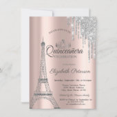 Paris Eiffel Tower, Drives Roos Gold Quinceañera Kaart (Voorkant)