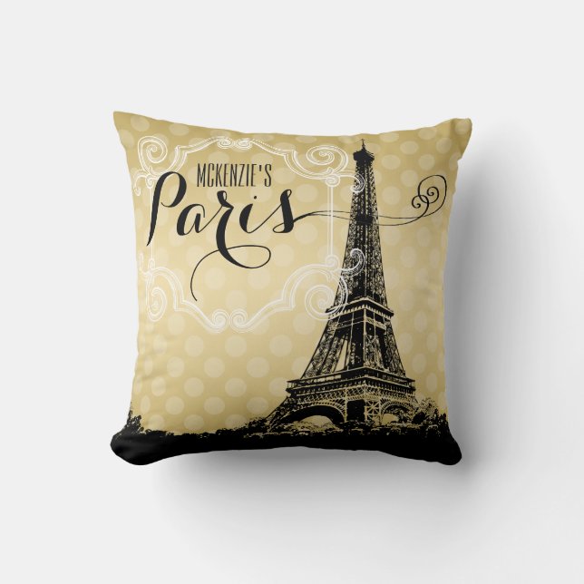 Paris Eiffel Tower Faux Gold Monogrammed Kussen (Voorkant)