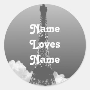 Paris Eiffel Tower Floats in Cloud Name Sticker