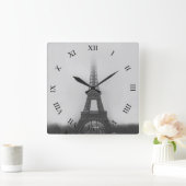 Paris Eiffel Tower Fog B&W Square Wall klok (Huis)